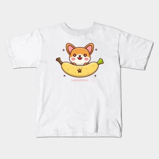 kawaii corgi banana coming out of it Kids T-Shirt